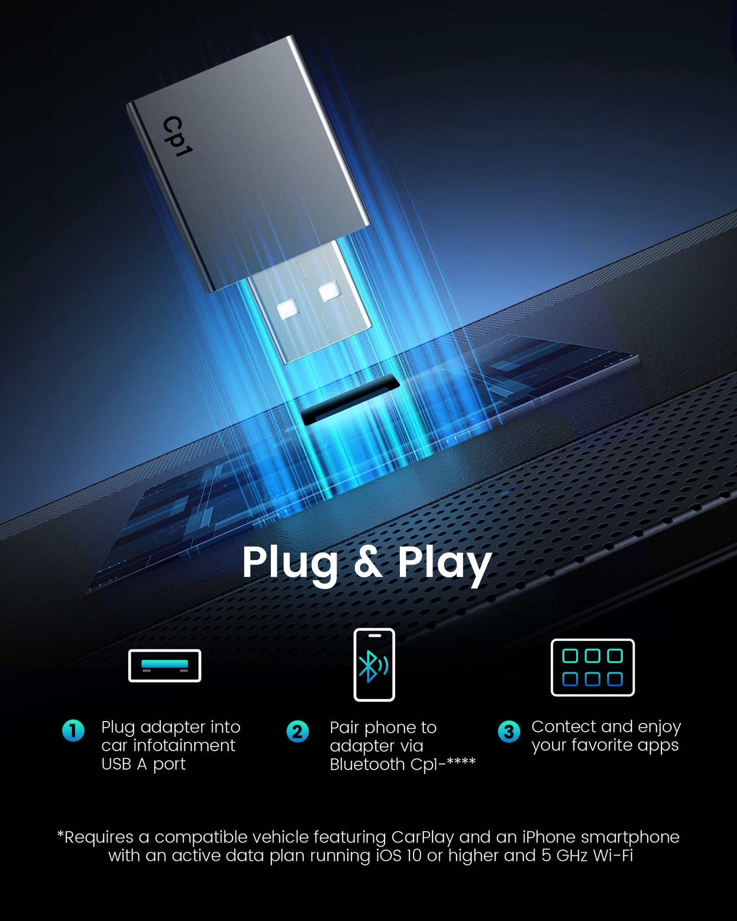 Wireless CarPlay Adapter for iPhone USB A
